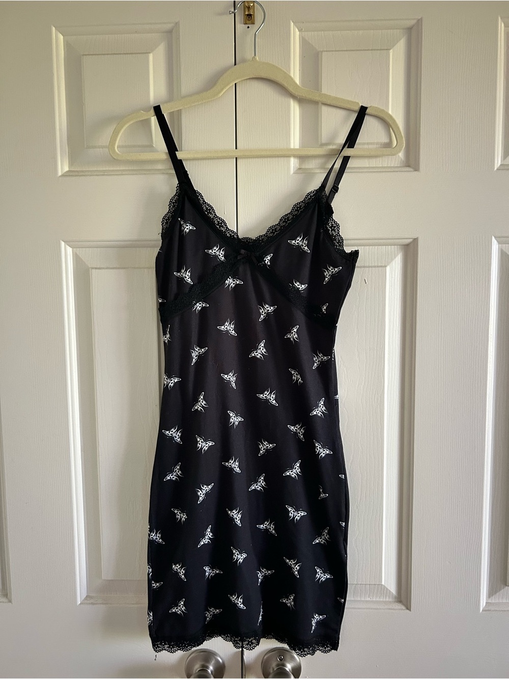 H&M Black Lace-Trim Bodycon Dress with Butterfly Print
